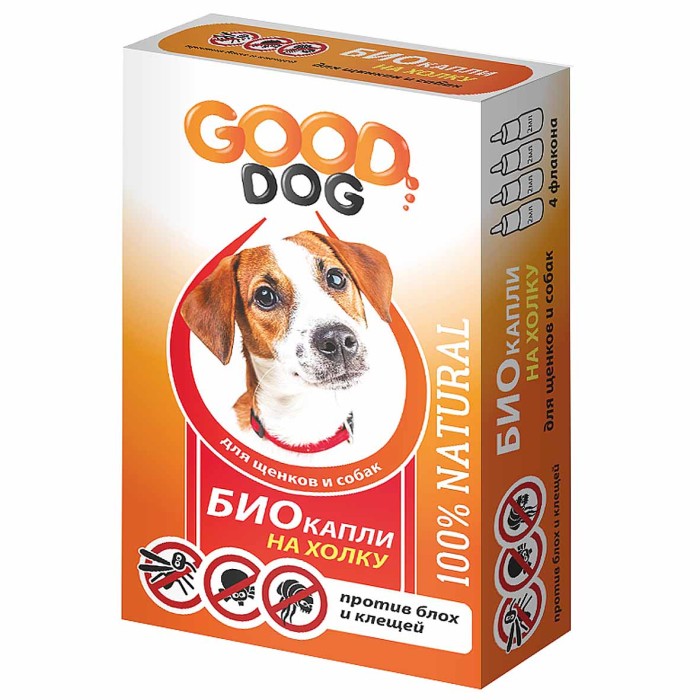 Капли Good Dog Антипаразитарные Био для щенков и собак от блох и клещей 2мл