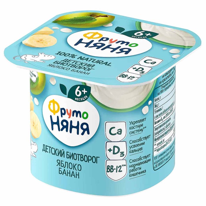 Биотворог ФрутоНяня Яблоко-банан 100гр пэт