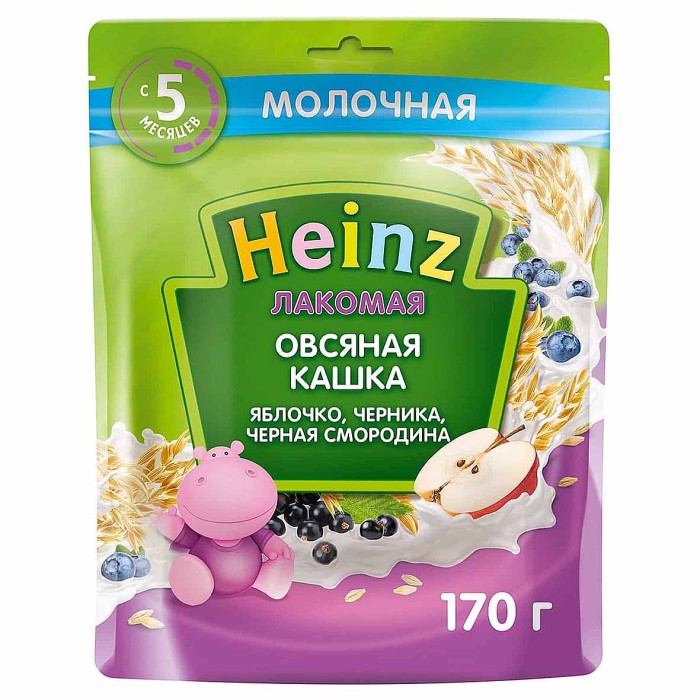 Каша Heinz Лакомая овсяная молочная яблоко-черника-смородина с 5мес 170гр д/п