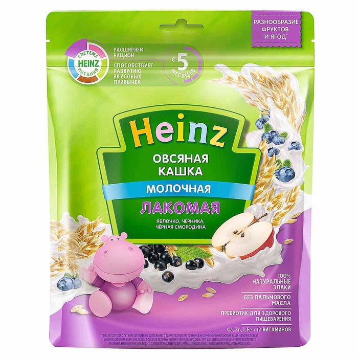 Каша Heinz Лакомая овсяная молочная яблоко-черника-смородина с 5мес 170гр д/п