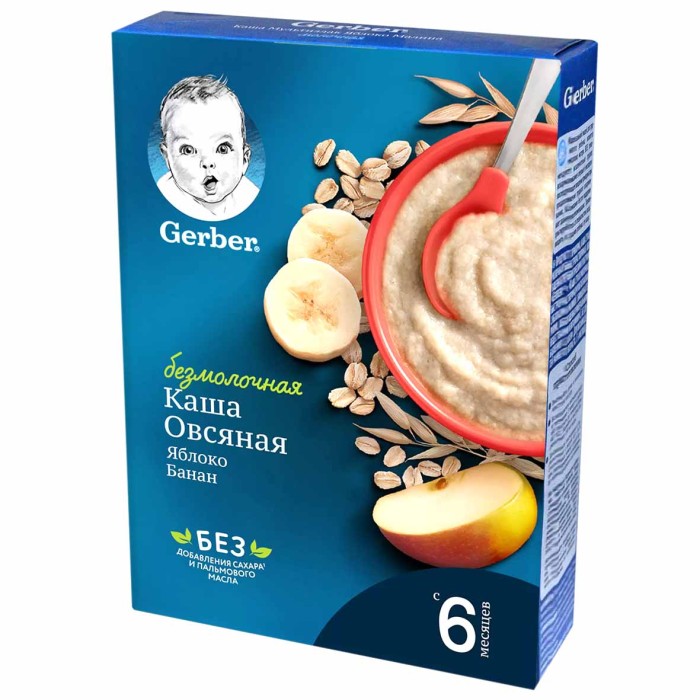 Каша Gerber овсяная безмолочная яблоко-банан с 6мес 180гр к/у
