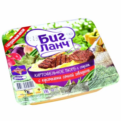 Пюре картофельное Биг Ланч с кусочками сочной говядины 110гр лоток