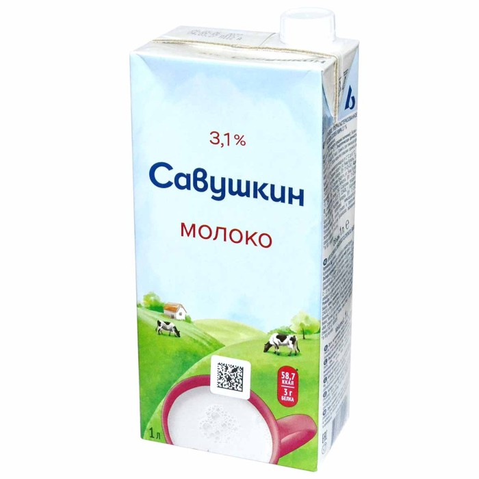 Молоко Савушкин ультропастер 3,1% 1л т/п
