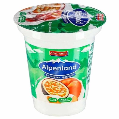 Йогурт Alpenland Персик-Маракуйя 0,3% 320гр пэт