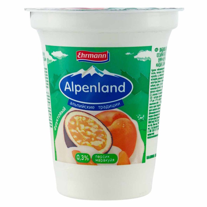 Йогурт Alpenland Персик-Маракуйя 0,3% 320гр пэт