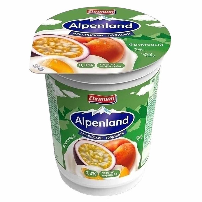 Йогурт Alpenland Персик-Маракуйя 0,3% 320гр пэт
