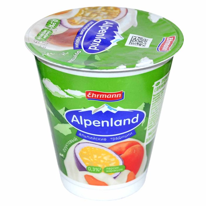 Йогурт Alpenland Персик-Маракуйя 0,3% 320гр пэт