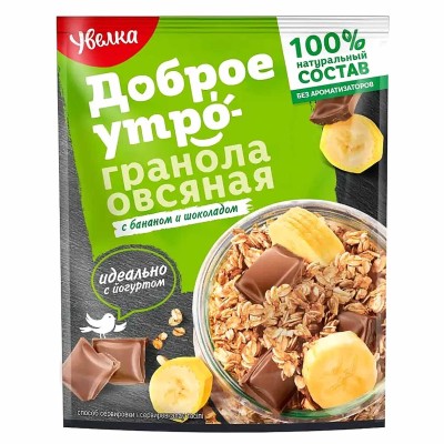 Гранола овсяная Увелка с бананом и шоколадом 40гр д/п