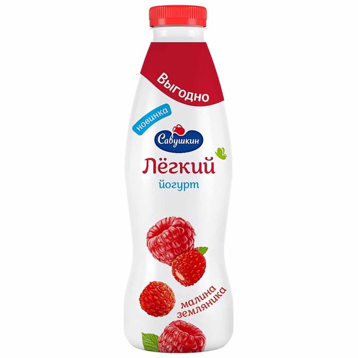 Йогурт питьевой Савушкин малина-земляника 1% 900гр пэт