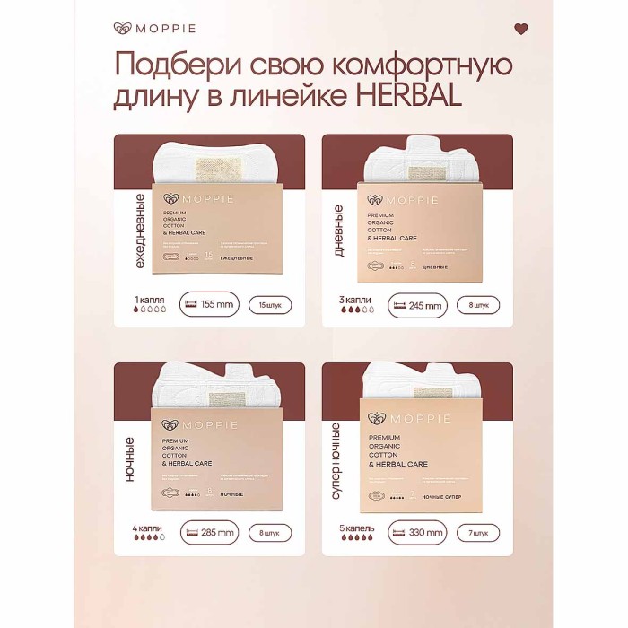 Прокладки Moppie Herbal Care с профилактирующей полоской 8шт к/у