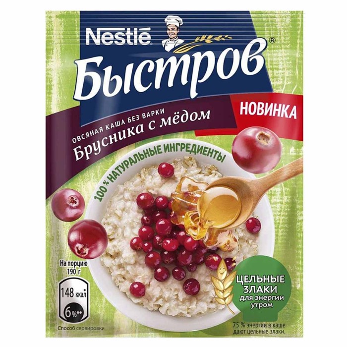 Каша овсяная Быстров Брусника-мед 40гр м/у