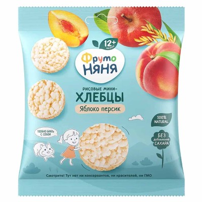 Хлебцы-мини ФрутоНяня рисовые яблоко-персик 30гр м/у