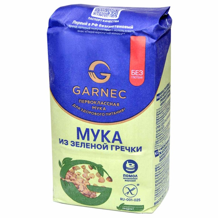 Мука Garnec из зеленой гречки без глютена 500гр м/у