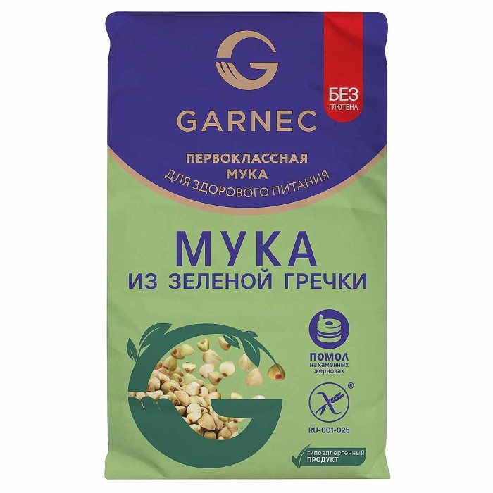 Мука Garnec из зеленой гречки без глютена 500гр м/у
