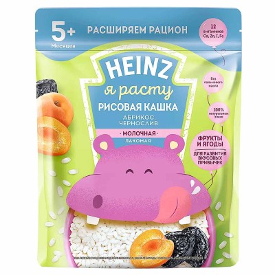 Каша Heinz Лакомая рисовая молочная абрикос-черносл с 5мес 170гр д/п