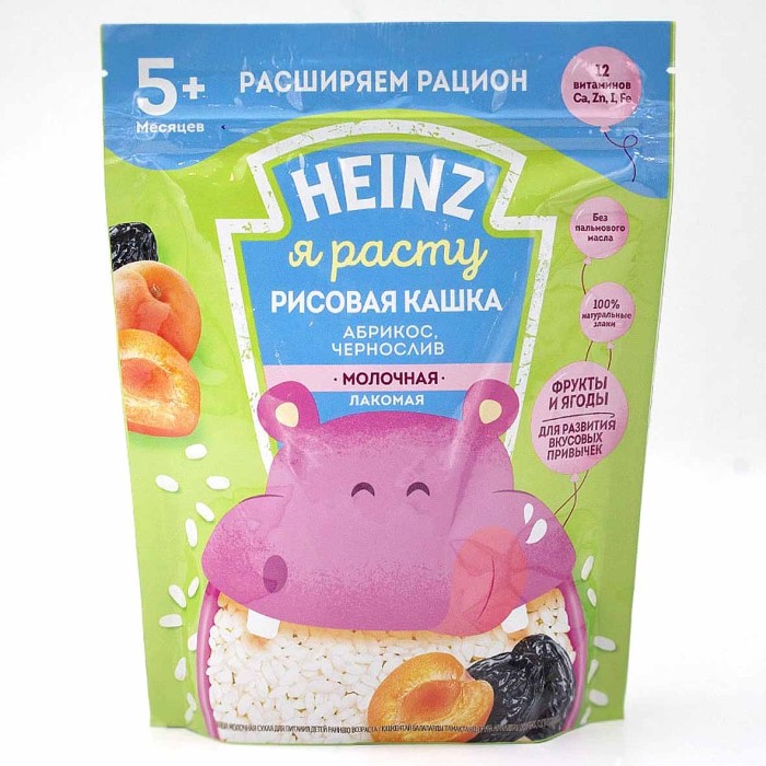 Каша Heinz Лакомая рисовая молочная абрикос-черносл с 5мес 170гр д/п