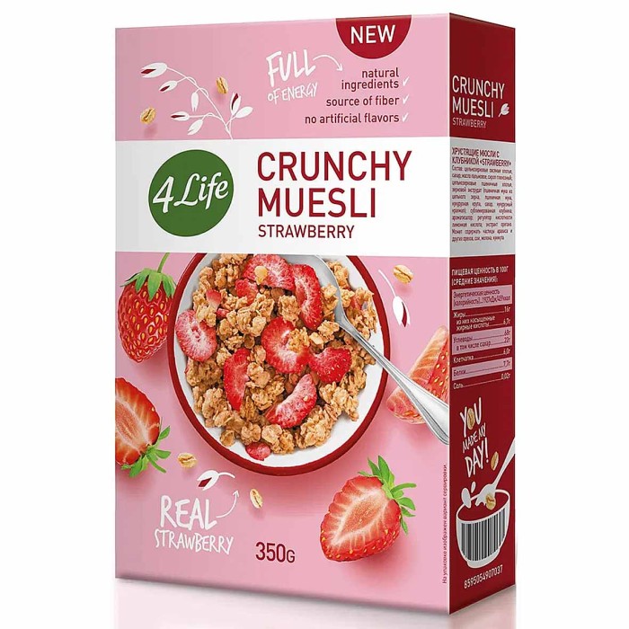 Мюсли 4Life Хрустящие клубника 350гр к/у