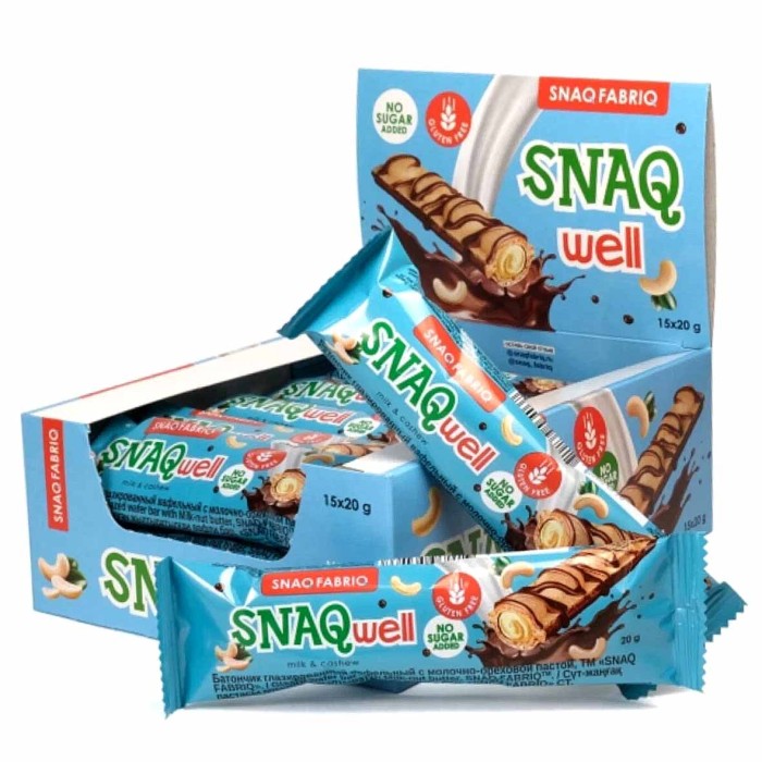 Батончик вафельный Snaq Fabriq глаз с молочно-ореховой пастой 20гр м/у