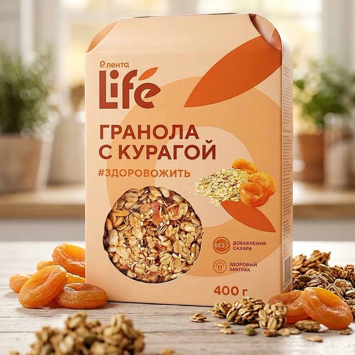 Гранола Лента Life с курагой 400гр м/у