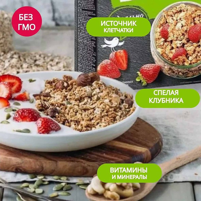Гранола овсяная Увелка с клубникой 40гр д/п