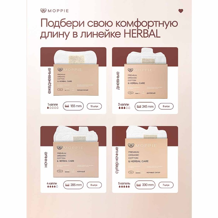 Прокладки Moppie Herbal Care с профилактирующей полоской 285мм 8шт к/у