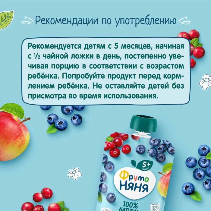 Пюре ФрутоНяня Витаминный салатик с черникой 90гр пауч