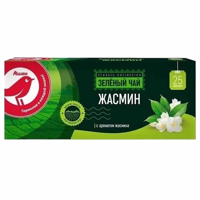 Чай зеленый Ашан жасмин 25*2гр к/у