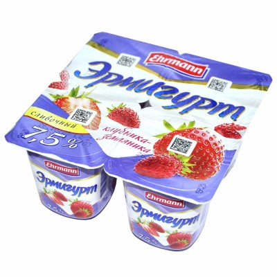 Йогурт Эрмигурт клубника-земляника 7,5% 100гр пэт
