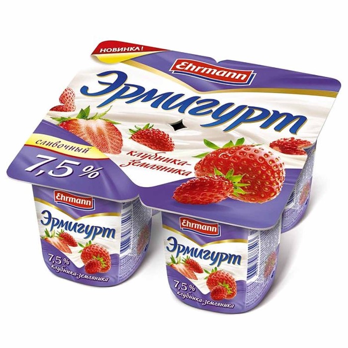 Йогурт Эрмигурт клубника-земляника 7,5% 100гр пэт