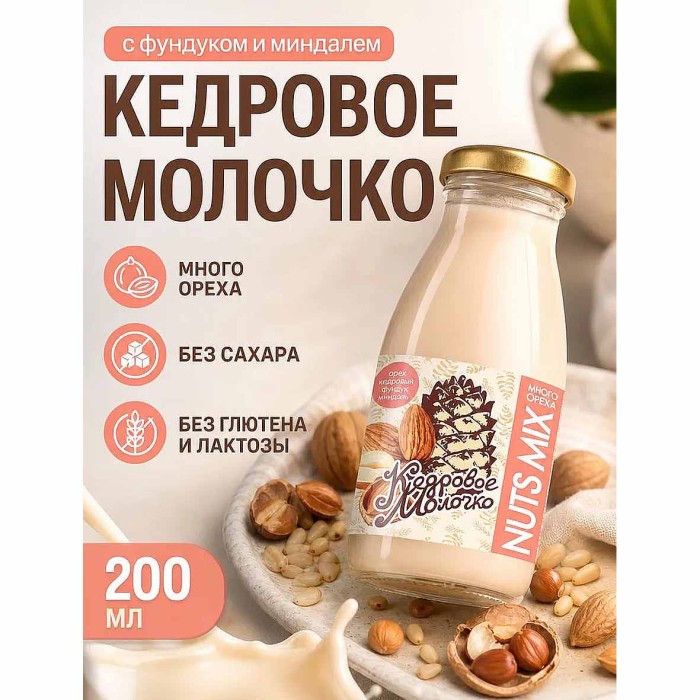 Молочко Сава кедровое фундук-миндаль 0,2 ст/б