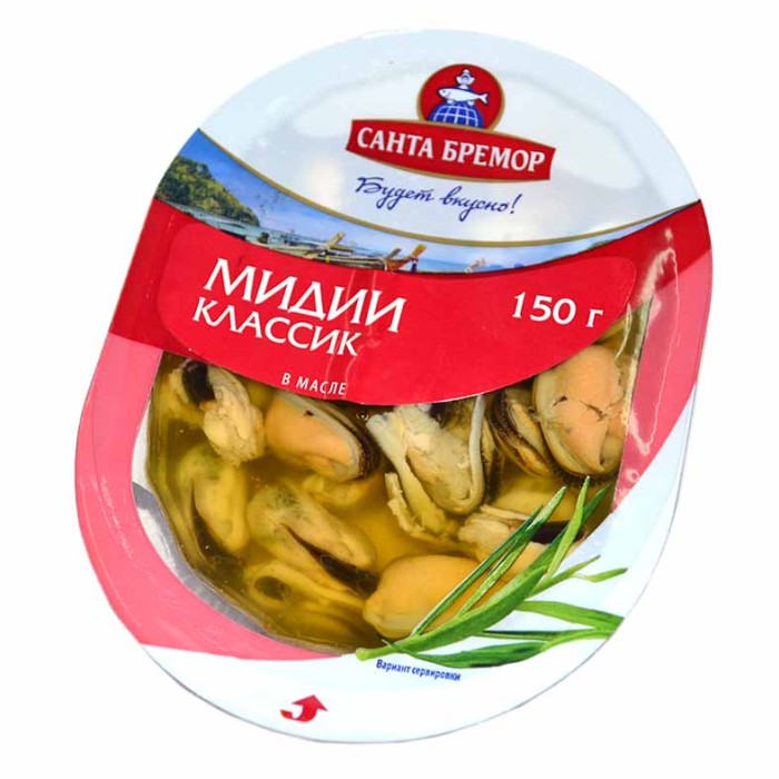 Мясо мидии Санта Бремор Классик в масле 150гр пэт