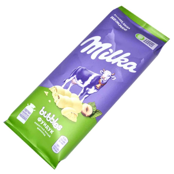 Шоколад Milka Bubbles Белый пористый с дроб фундуком 79гр м/у