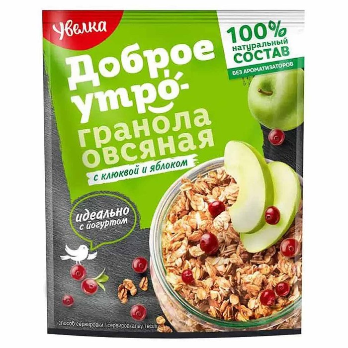 Гранола овсяная Увелка с клюквой и яблоком 40гр д/п