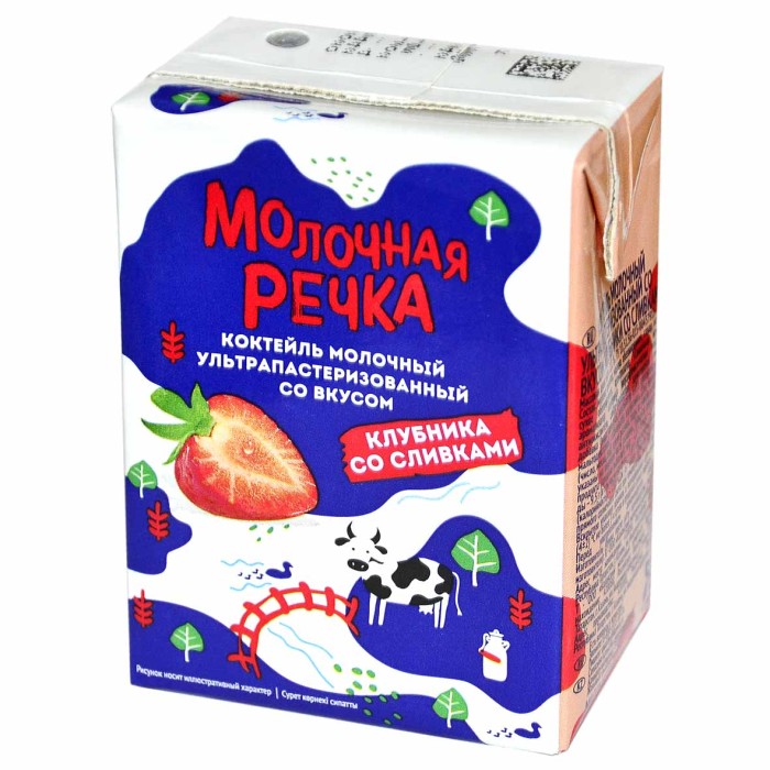 Коктейль молочный Молочная речка Клубника со сливками 2% 200гр т/п