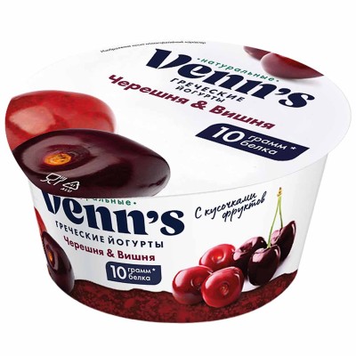 Йогурт Venns греческий вишня-черешня 0,1% 130гр пэт