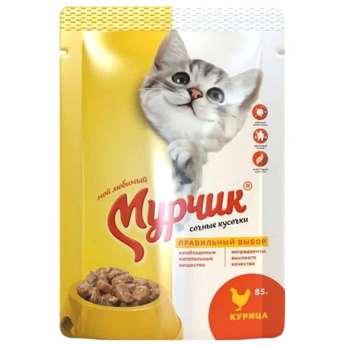 Корм для кошек Мурчик с курицей 75гр пауч