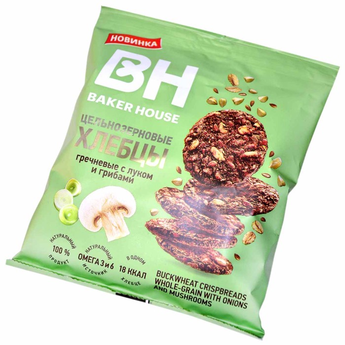 Хлебцы Baker Hause цельнозерновые  гречневые с луком и грибами 50гр м/у