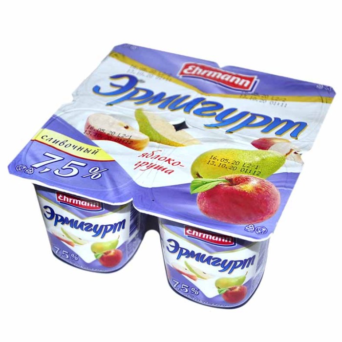 Йогурт Эрмигурт яблоко-груша 7,5% 115гр пэт
