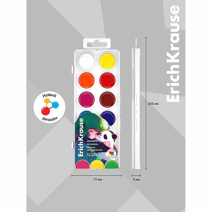 Краски акварельные Erich Krause Panda Hugs 12цв арт62984