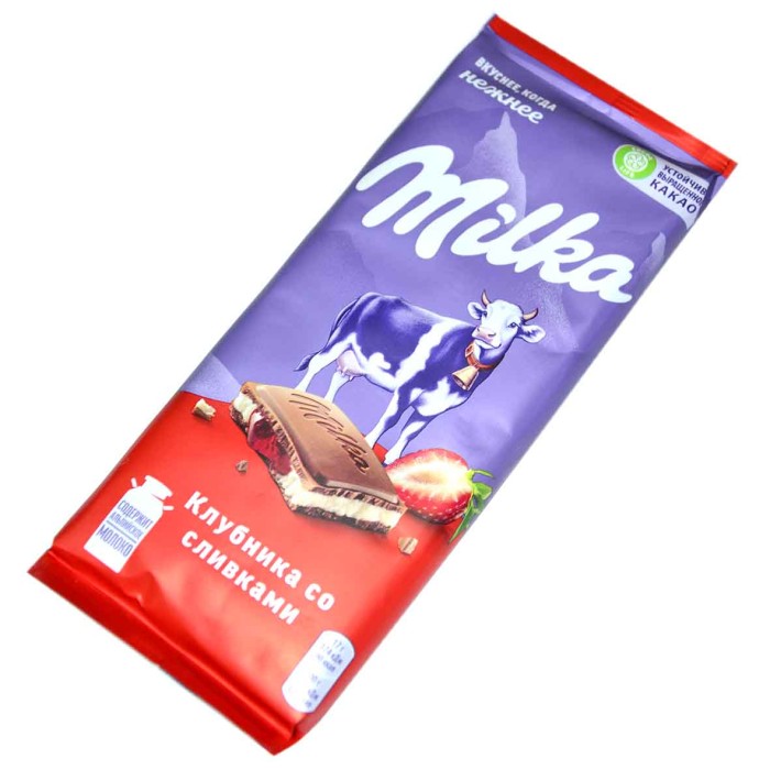 Шоколад Milka Клубника со сливками 85гр м/у