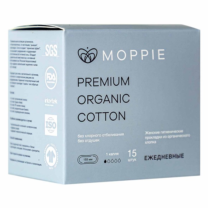 Прокладки ежедневные Moppie Organic Cotton 15шт к/у