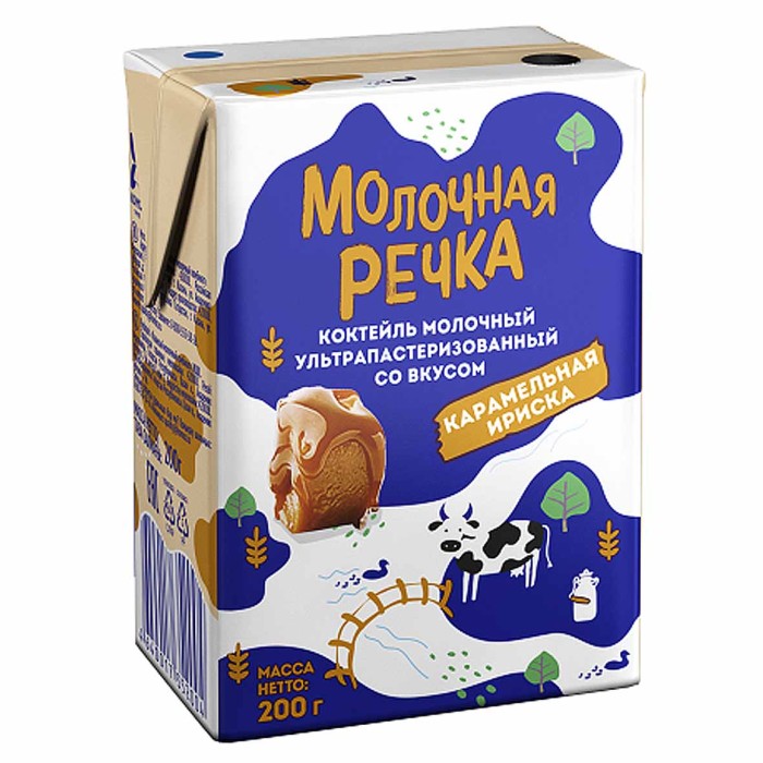 Коктейль молочный Молочная речка Карамельная ириска 2% 200гр т/п