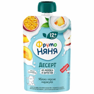 Десерт ФрутоНяня из яблок-персиков-маракуйи с молоком и сахаром 90гр пауч