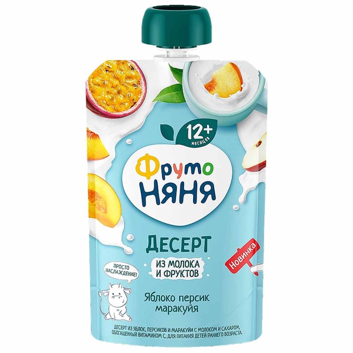 Десерт ФрутоНяня из яблок-персиков-маракуйи с молоком и сахаром 90гр пауч