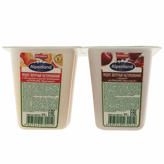 Йогурт Альпенланд вишня-нектарин-дикий апельсин 0,3% 95гр пэт