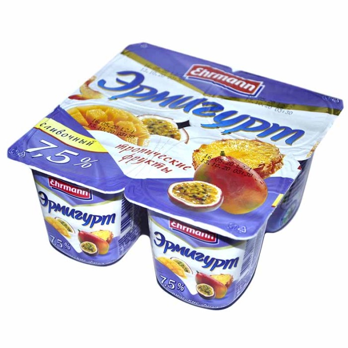 Йогурт Эрмигурт тропические фрукты 7,5% 115гр пэт