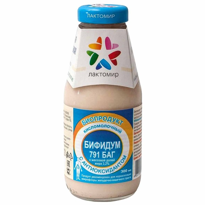 Биопродукт кисломолочный Бифидум 791 БАГ с антиоксидантом 3.2% 300мл с/б