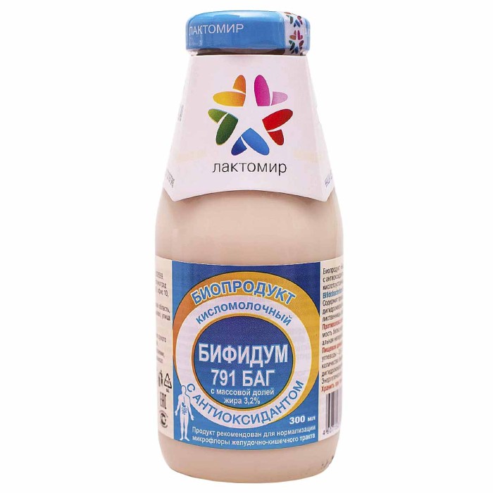 Биопродукт кисломолочный Бифидум 791 БАГ с антиоксидантом 3.2% 300мл с/б