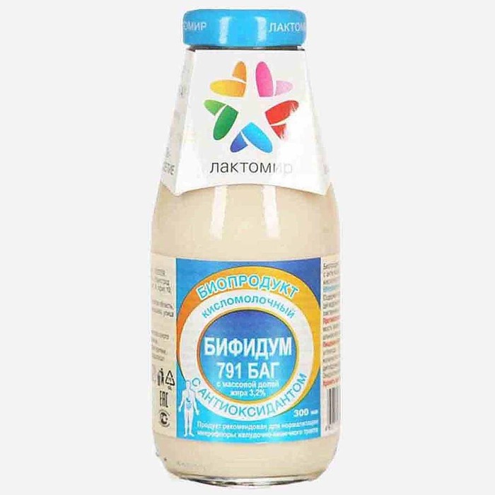 Биопродукт кисломолочный Бифидум 791 БАГ с антиоксидантом 3.2% 300мл с/б