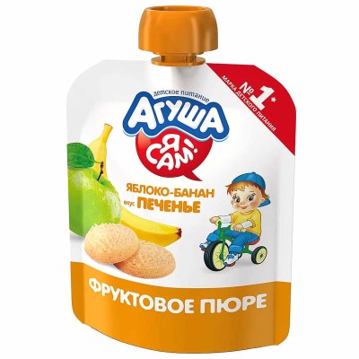 Пюре Агуша Я сам яблоко-банан-печенье с 6мес 90гр пауч